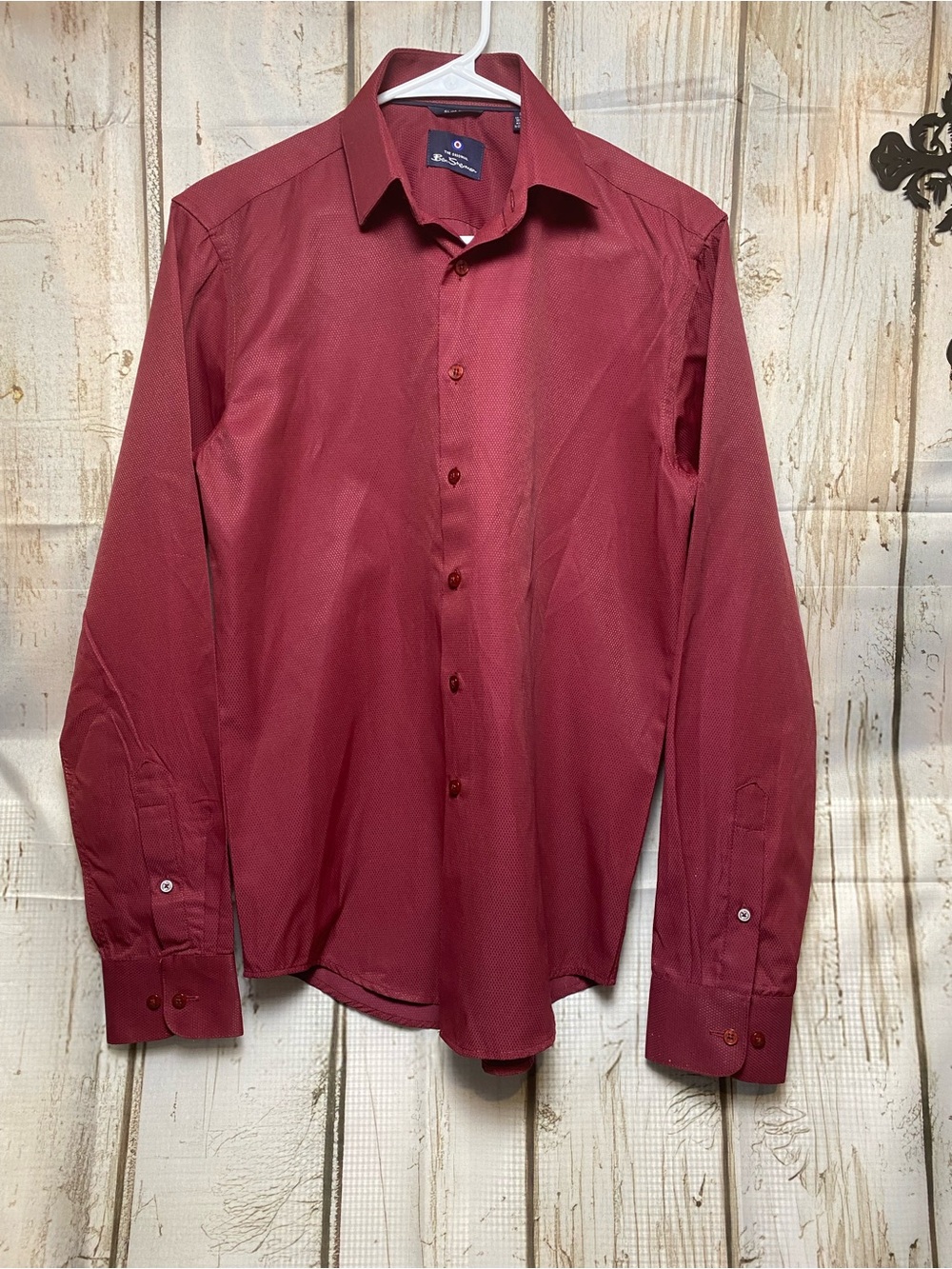 Ben Sherman Men's Burgundy Long-Sleeve Dress Shirt Sz-S